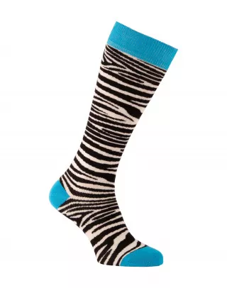 Chaussettes d'équitation peau de zèbre bord talon orteils turquoise