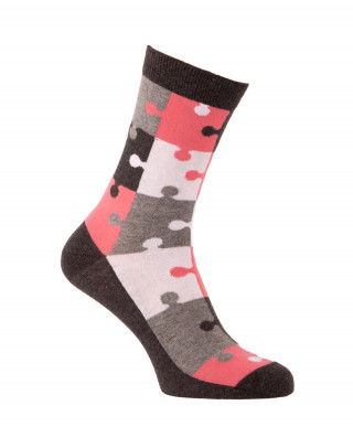 Chaussettes puzzle gris anthracite saumon blanc