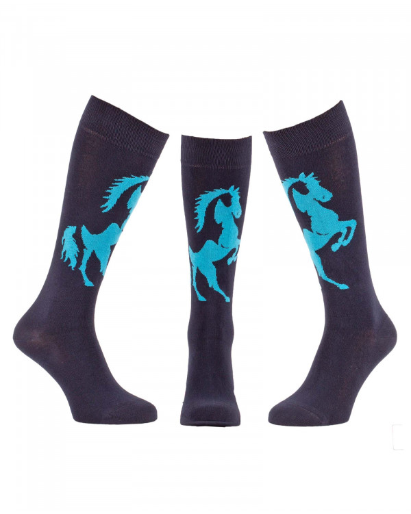 Chaussettes équitation cheval mustang marine et turquoise