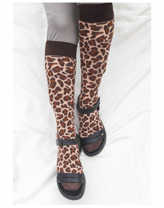 chaussettes d'équitation léopard avec bande marron sandales