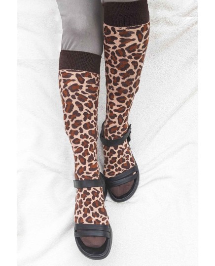 chaussettes d'équitation léopard avec bande marron sandales