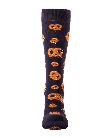 Chaussettes fantaisie équitation Bretzels marine de face