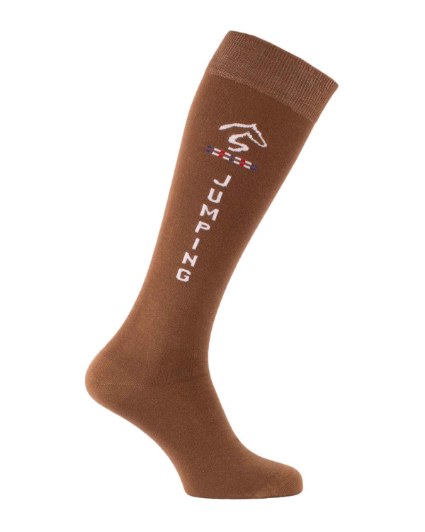 Chaussettes d'équitation Jumping Jump'Oxer caramel foncé et blanc