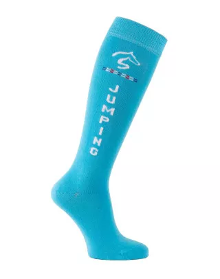 Chaussettes d'équitation Jumping Jump'Oxer turquoise et blanc