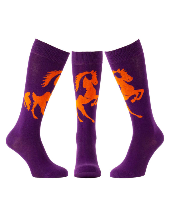 Chaussettes équitation cheval mustang violet orange