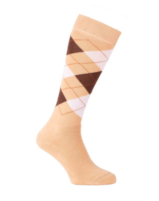 chaussettes montantes chaudes écossais beige brun