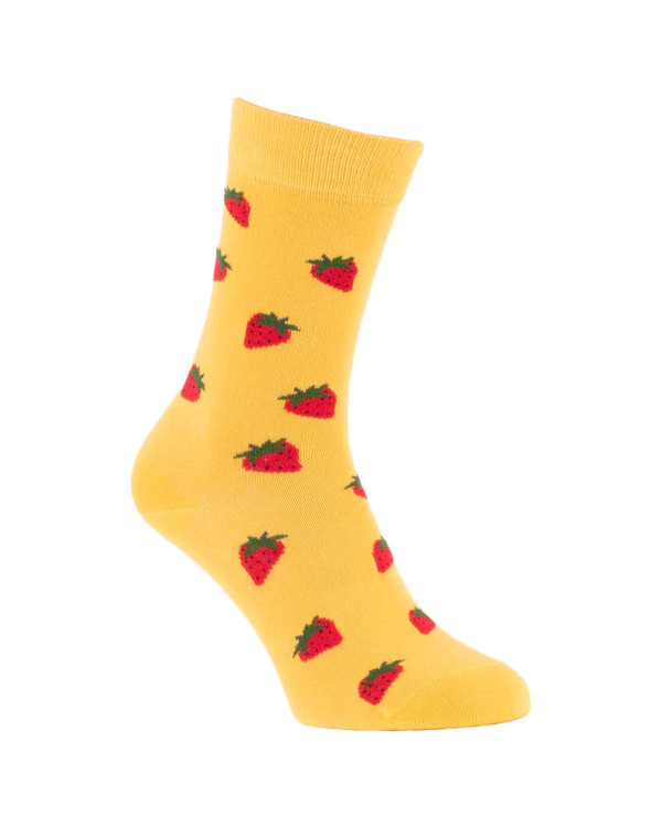 Chaussette fantaisie femme fraises en bambou jaune