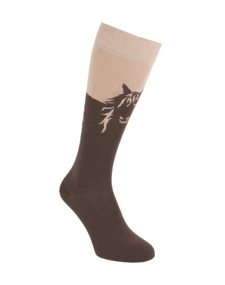 Chaussettes cheval fantaisie Calypso écru et caramel profil