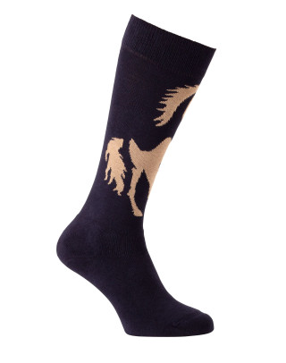 Chaussette cheval hautes molletonnées Mustang marine et beige profil droit