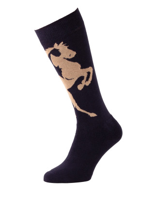 Chaussette cheval hautes molletonnées Mustang marine et beige profil gauche