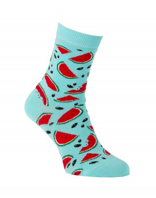 chaussettes courtes pastèques party turquoise clair 3/4