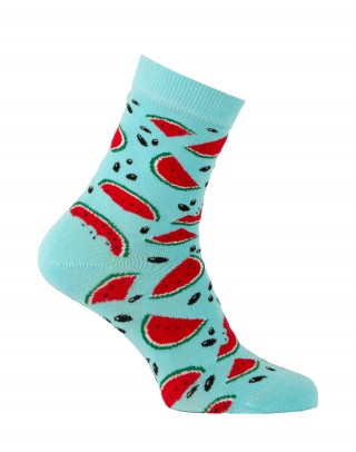 chaussettes courtes pastèques party turquoise clair profil