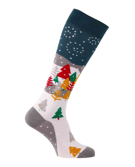 Chaussettes montante équitation avec sapins et neige