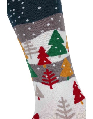 Chaussettes montante équitation avec sapins et neige détail 1