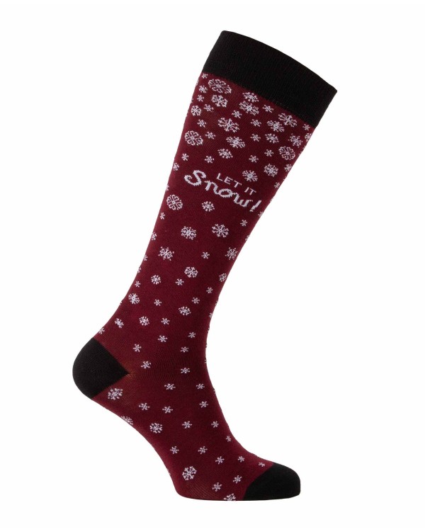 Chaussettes hautes hiver avec flocons de neige bordeaux