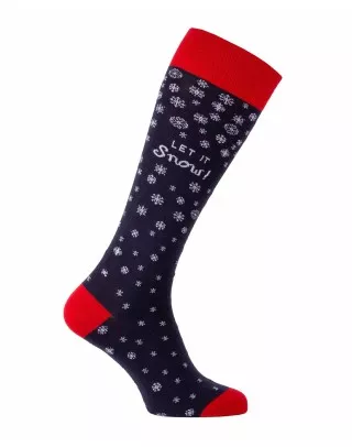 Chaussettes hautes hiver avec flocons de neige marine rouge