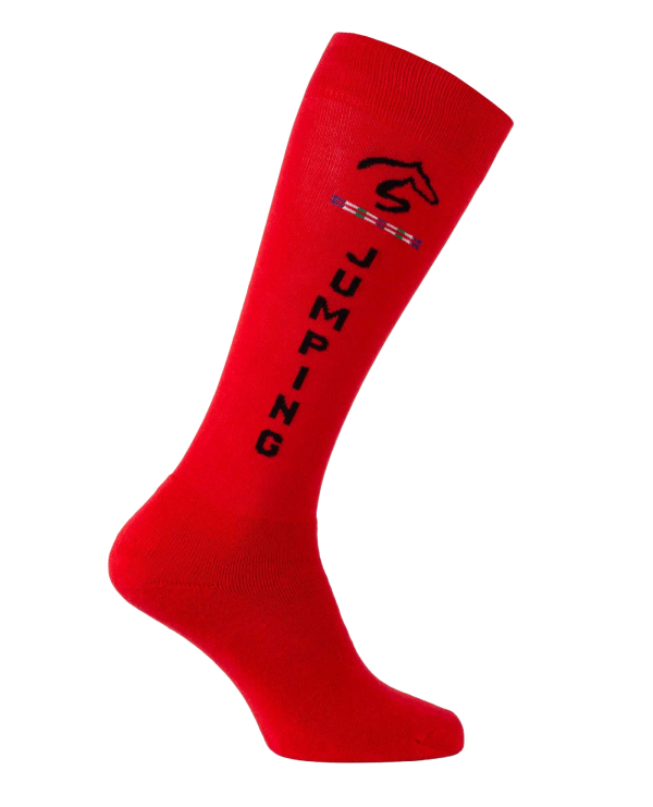 Chaussettes d'équitation molletonnées  Jumping Jump'Oxer rouge et noir