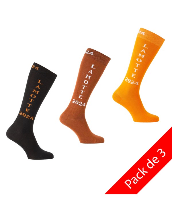 Lot de 3 paires de chaussettes cheval  GOF de Lamotte noir caramel orange