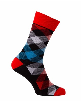 Chaussettes à carreaux style écossais bleu blanc rouge fond noir