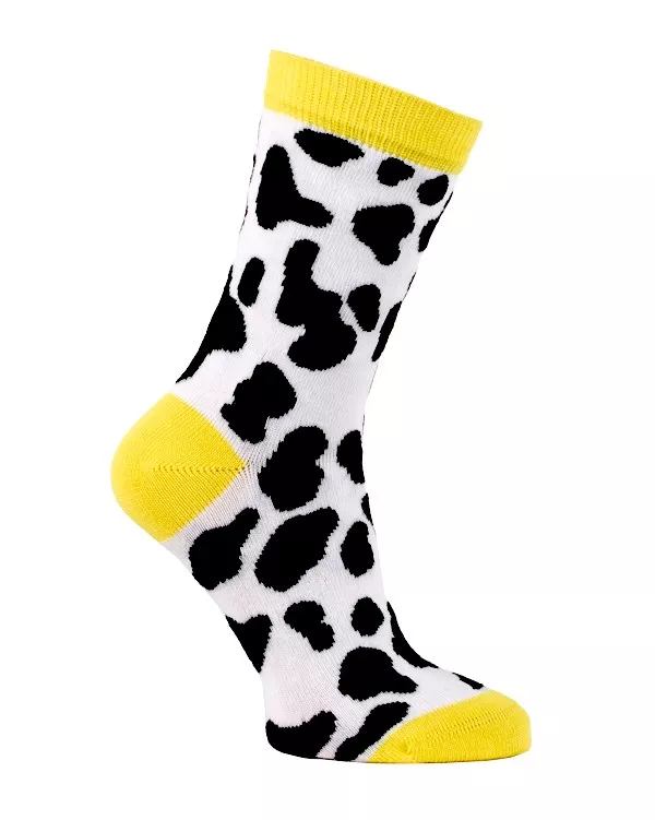 Chaussettes courte motif peau de vache bord jaune