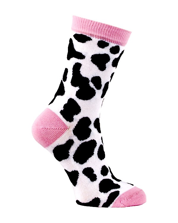 Chaussettes courte motif peau de vache bord rose