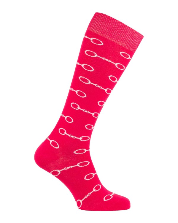 Chaussettes d'équitation Mordicus avec des mors en fuchsia blanc