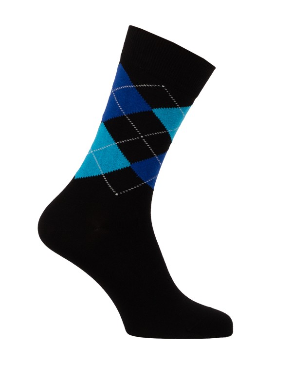 Chaussettes écossaises noir roi et turquoise