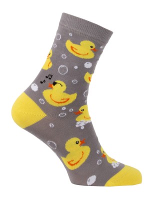 Chaussettes grise fantaisie avec canards jaunes en plastique