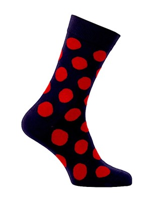 Chaussettes à gros pois marine et rouge