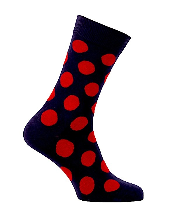 Chaussettes à gros pois marine et rouge