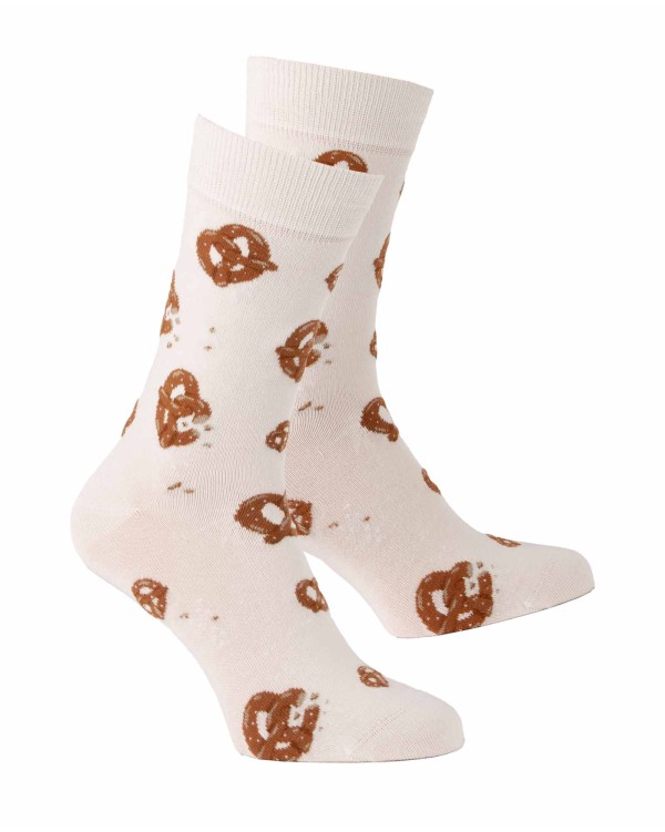 Chaussettes fantaisie Bretzels ecru 2 pieds