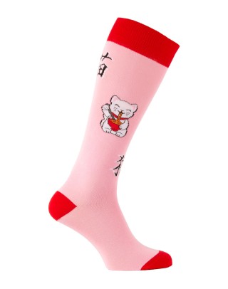 Chaussettes montantes chat porte-bonheur japonais Chance profil