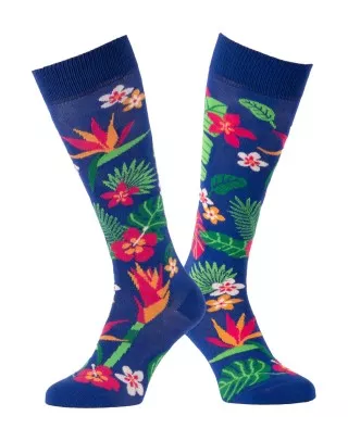Chaussettes hautes motifs plantes exotiques double