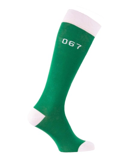 Chaussettes hautes fantaisie Squid vert avec matricule et symboles profil droit