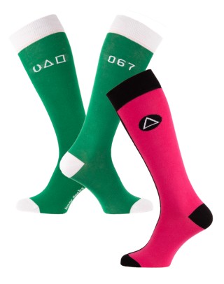 Deux paires de chaussettes hautes roses et vert EquiGames