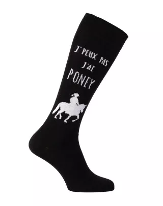 Chaussettes fantaisie équitation J'peux pas j'ai poney noir et blanc