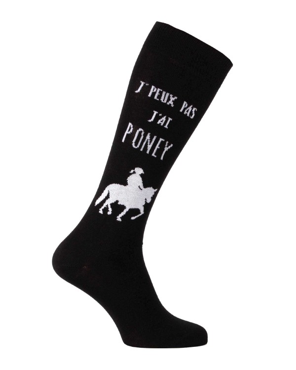 Chaussettes fantaisie équitation J'peux pas j'ai poney noir et blanc
