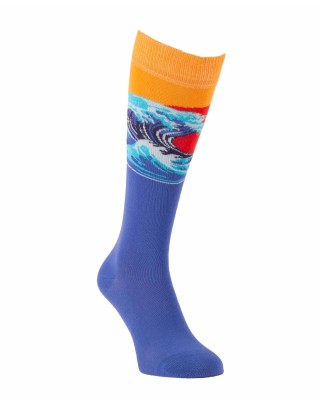 chaussettes hautes artistiques la vague hokusai droite