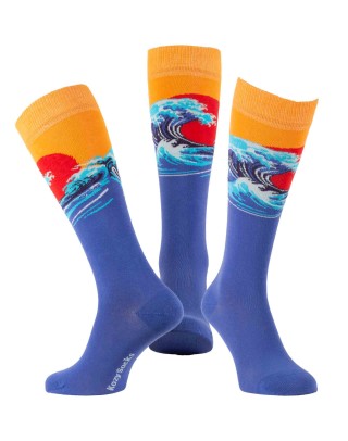 chaussettes hautes artistiques la vague hokusai