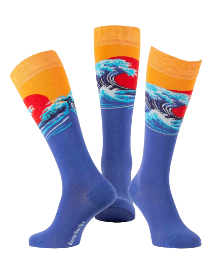 chaussettes hautes artistiques la vague hokusai
