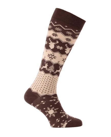 chaussettes hautes hiver motif Finlande Irlande Islande brun et beige
