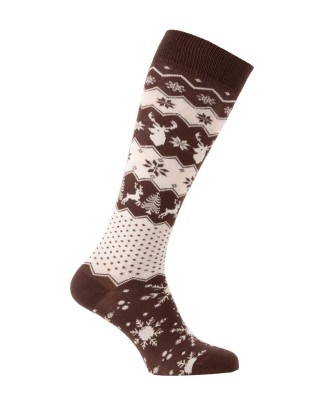 chaussettes hautes hiver motif Finlande Irlande Islande brun ecru
