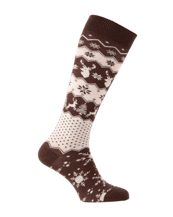 chaussettes hautes hiver motif Finlande Irlande Islande brun ecru
