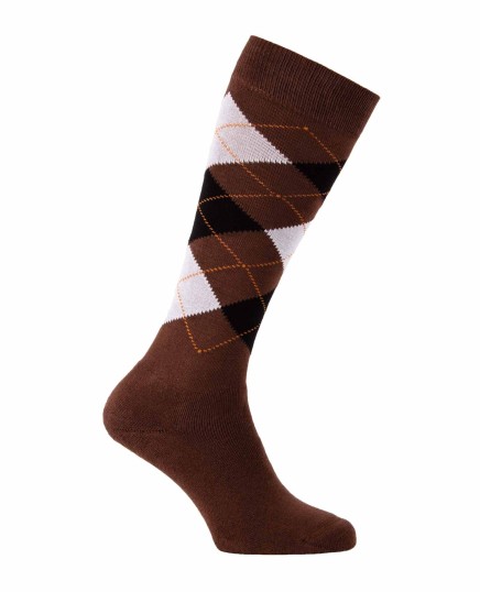 Chaussettes montantes molletonnées chaudes hiver écossaises brun noir blanc