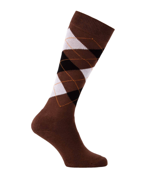 Chaussettes montantes molletonnées chaudes hiver écossaises brun noir blanc