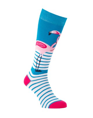 Chaussettes fantaisie montantes avec flamands roses gauche