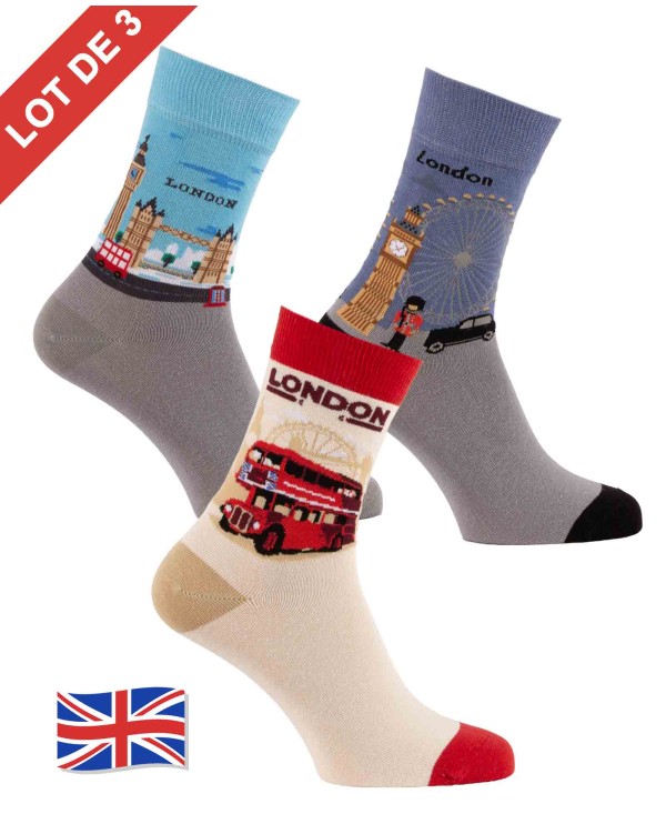 lot 3 paires chaussettes motifs UK anglais London lot 3 paires chaussettes motifs UK anglais London