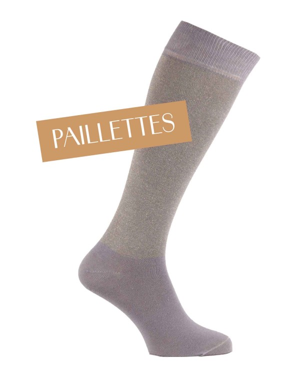 chaussettes hautes unies grises avec paillettes
