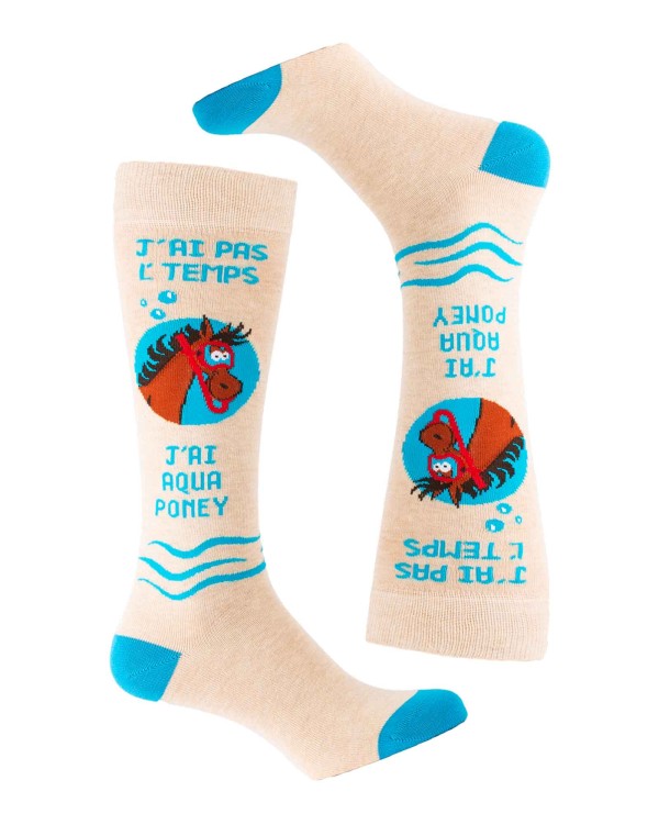 Chaussettes hautes J'ai pas l'temps, j'ai aqua poney écru duo