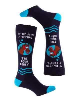 Chaussettes hautes J'ai pas l'temps, j'ai aqua poney nmarine duo